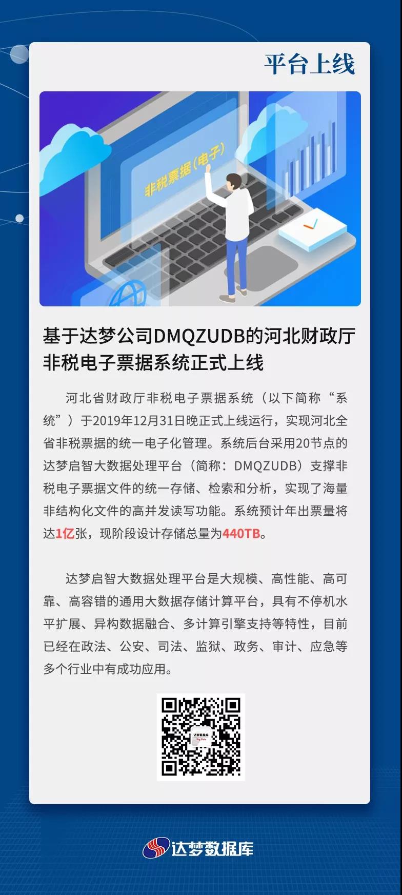 基于芒果体育公司DMQZUDB的河北财政厅非税电子票据系统正式上线